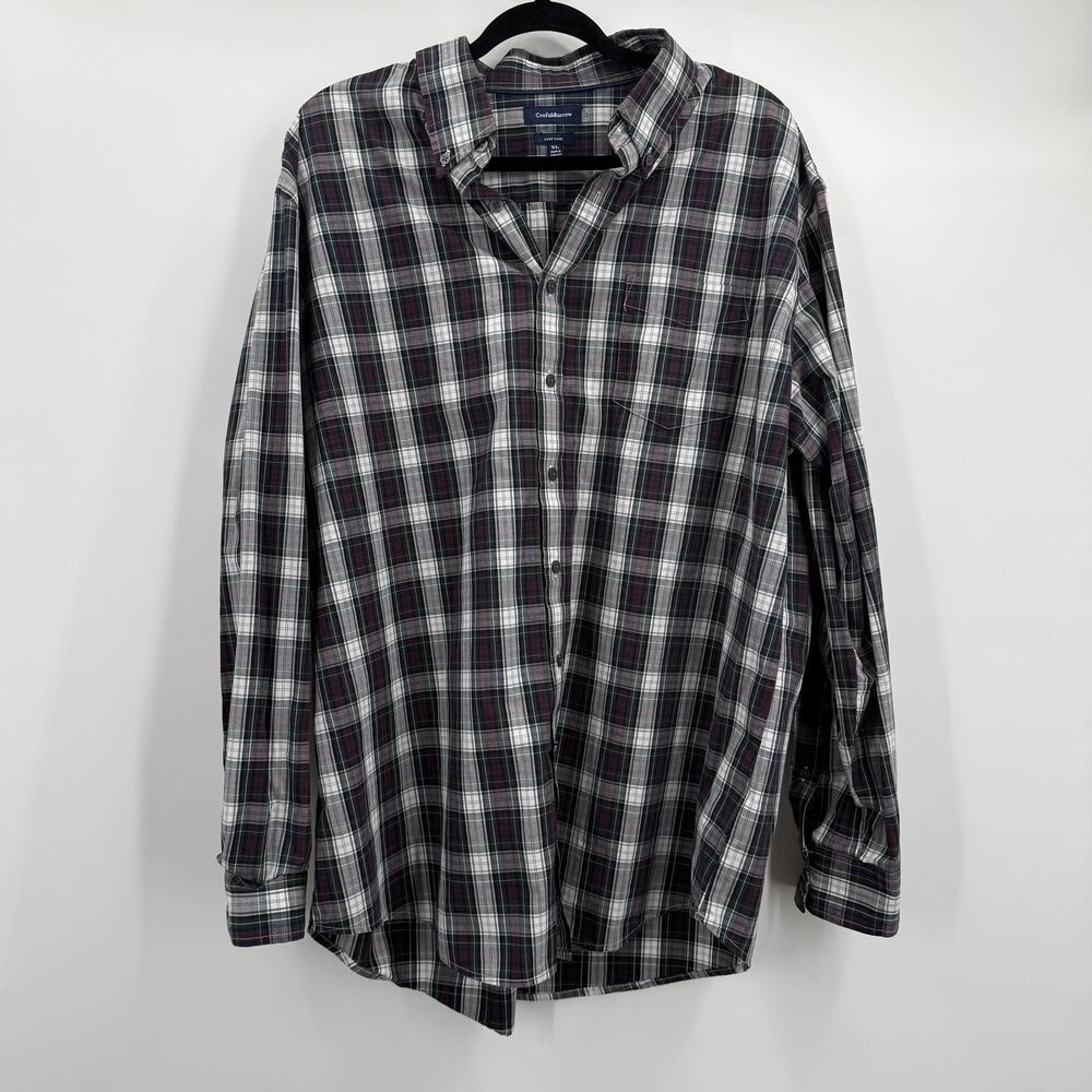 Croft & Barrow Shirt Mens XL Gray Black Plaid Long Sleeve Easy Care Button Front